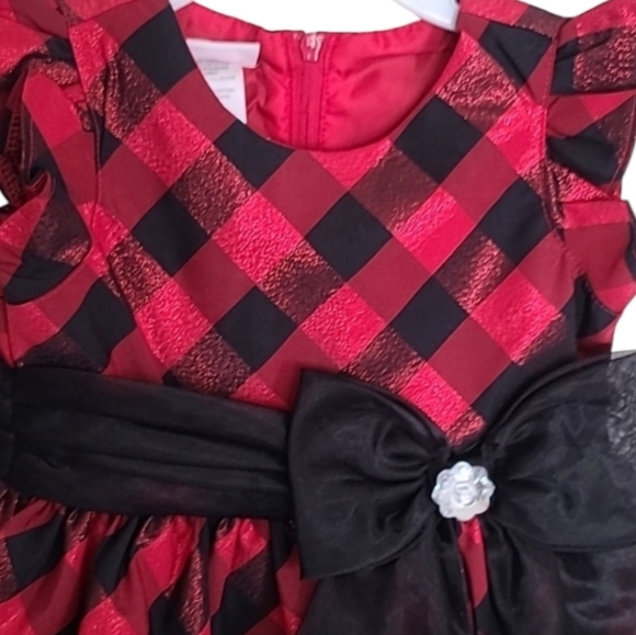 Bonnie Jean Toddler Red & Black Shimmer Plaid Holiday Dress - Picture 2 of 5